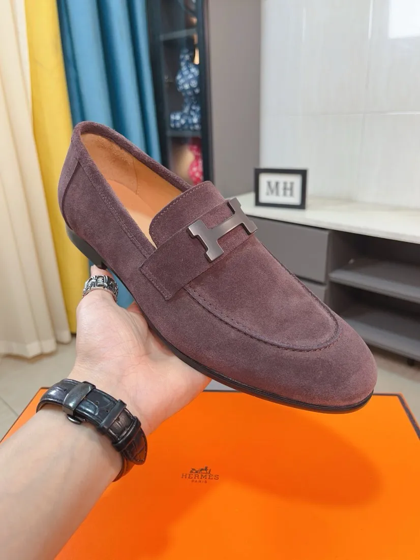 Men's shoes 💰560🌹🌹Niuli "HERMES" Hermès business leather shoes, original factory configuration, original imported cowhide upper + luxury hardware logo + fully imported original customized cowhide lining, sole: rubber wear-resistant outsole, difficult craftsmanship, original factory follow-up goods, 🔍🔍high quality code number: 38-44 45 can be customized